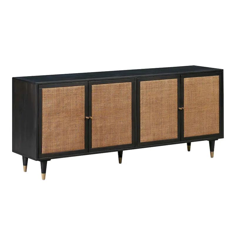 Sideboard aus Rohrgeflecht und Messing im Jungle-Chic-Stil