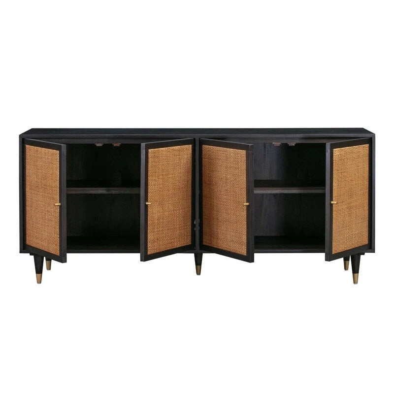 Sideboard aus Rohrgeflecht und Messing im Jungle-Chic-Stil