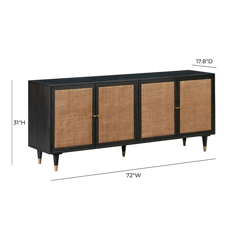 Sideboard aus Rohrgeflecht und Messing im Jungle-Chic-Stil