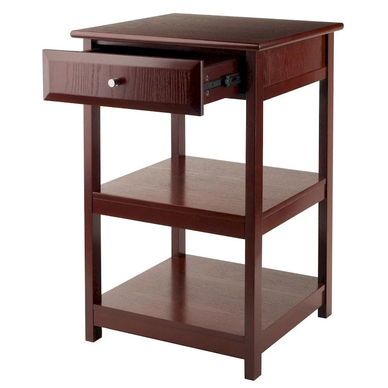 Walnut Printer Table with 1 Drawer and 2 Shelves