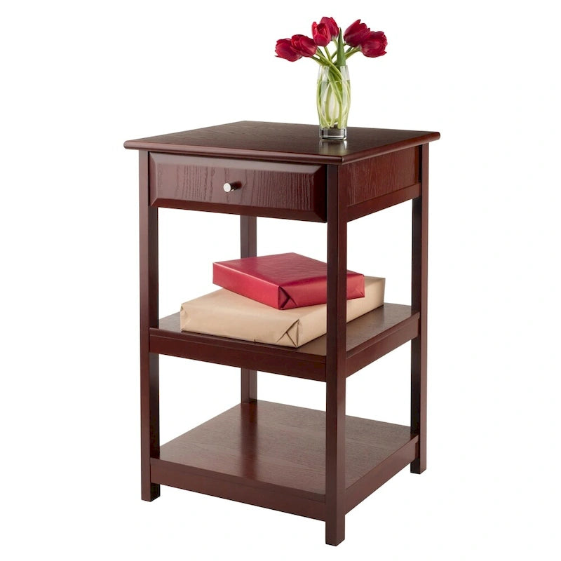 Walnut Printer Table with 1 Drawer and 2 Shelves