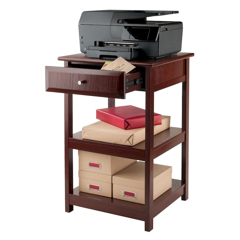 Walnut Printer Table with 1 Drawer and 2 Shelves