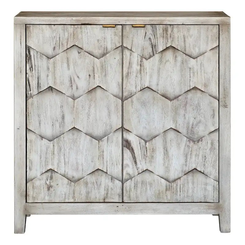 Meuble console couleur ivoire fumé avec portes en nid d’abeilles