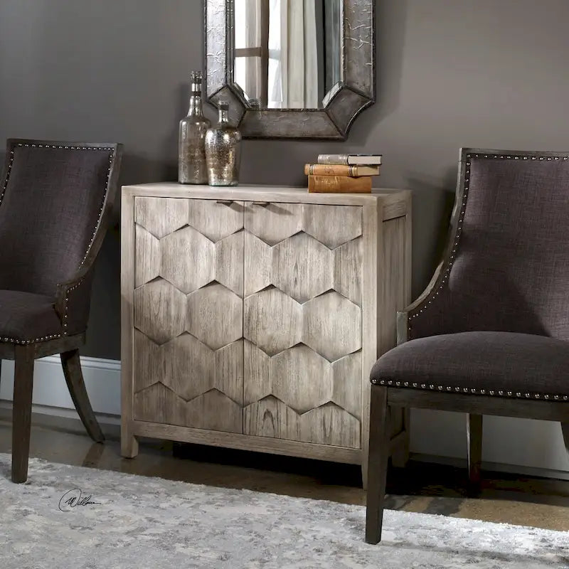 Meuble console couleur ivoire fumé avec portes en nid d’abeilles