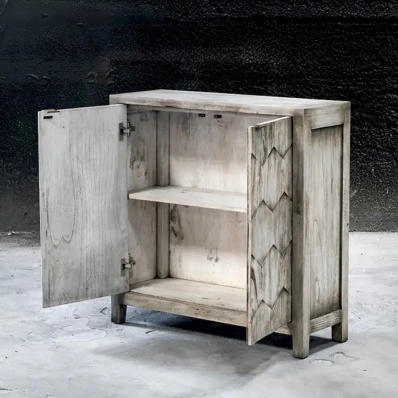 Meuble console couleur ivoire fumé avec portes en nid d’abeilles