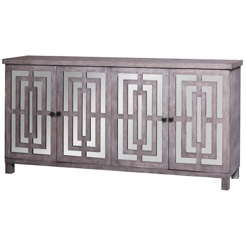 Harp & Finial Abbott 4-Door Gray Wash Beveled Mirror Sideboard