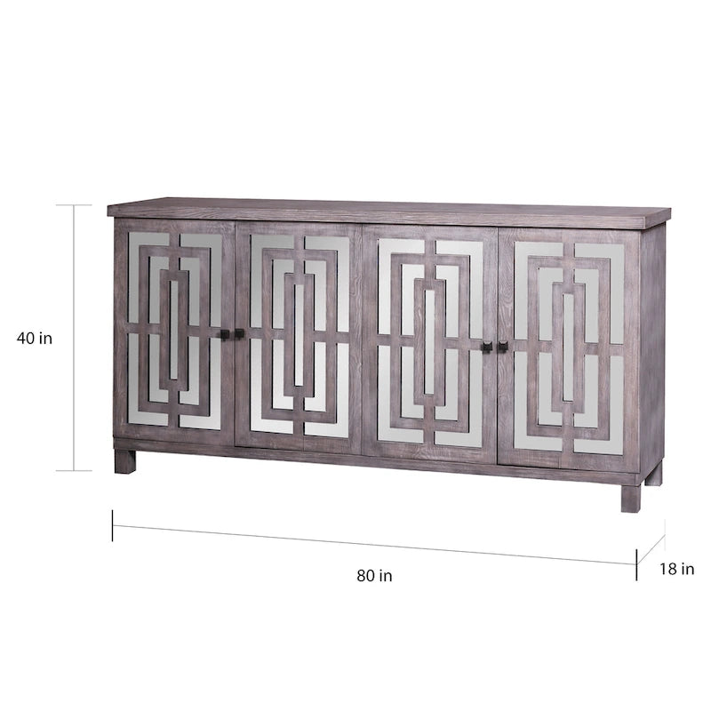 Sideboard mit 4 Türen, grauer Waschoptik und abgeschrägten Spiegeln