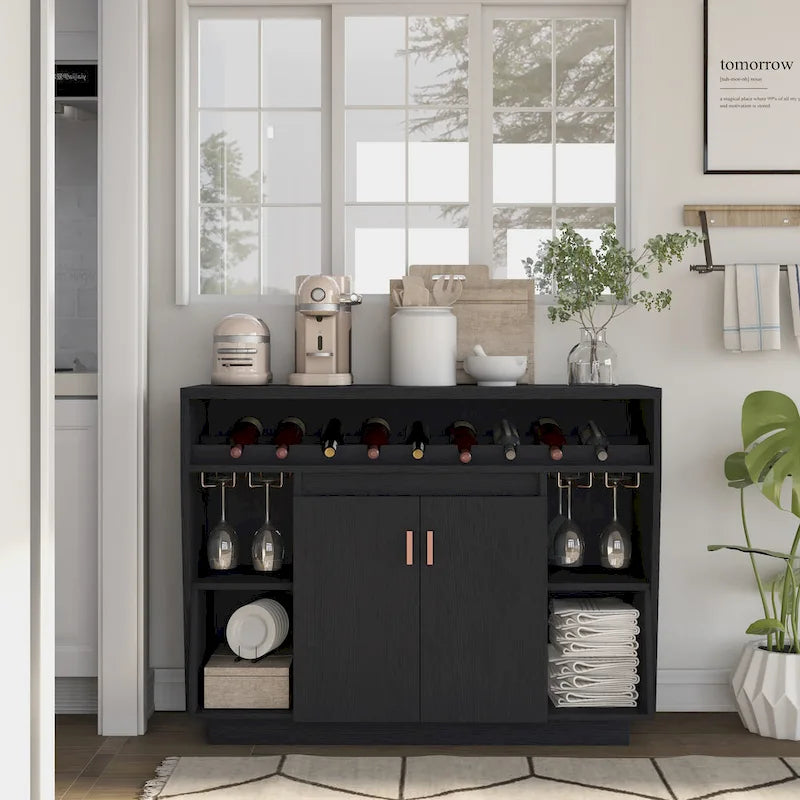 Buffet contemporain noir de 47 pouces avec 4 étagères