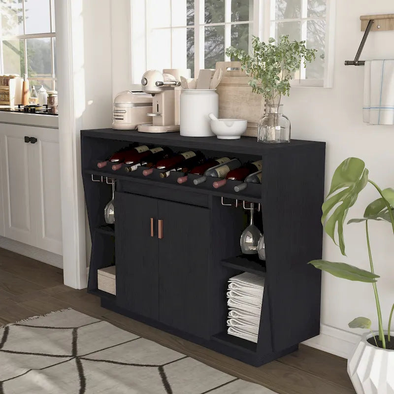 Buffet contemporain noir de 47 pouces avec 4 étagères
