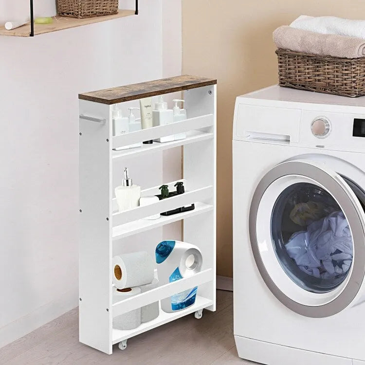 Carrito organizador de cocina estrecho con almacenamiento de 4 niveles y ruedas, con asa - 19L x 5.1W x 31.5H