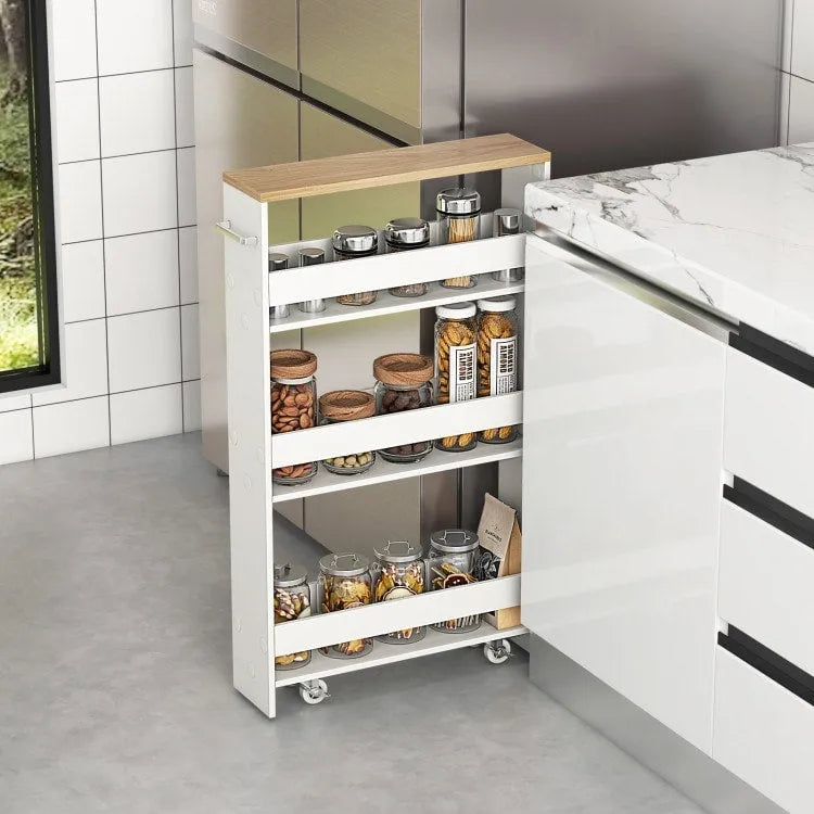 Carrito de almacenamiento estrecho con ruedas y estantes para cocina y baño
