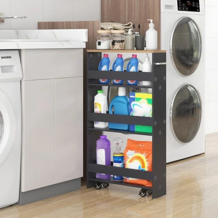 Carrito de almacenamiento estrecho con ruedas y estantes para cocina y baño
