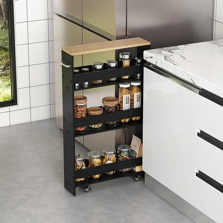 Carrito de almacenamiento estrecho con ruedas y estantes para cocina y baño