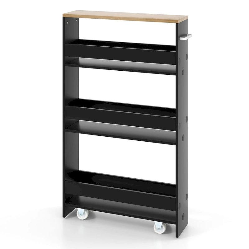 Carrito de almacenamiento estrecho con ruedas y estantes para cocina y baño