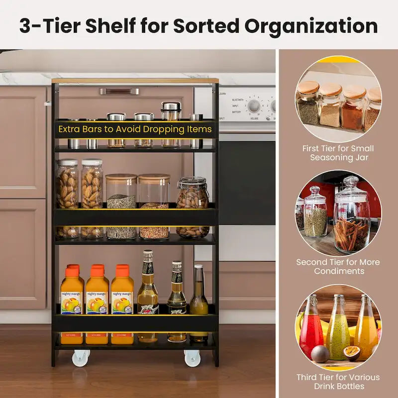 Carrito de almacenamiento estrecho con ruedas y estantes para cocina y baño