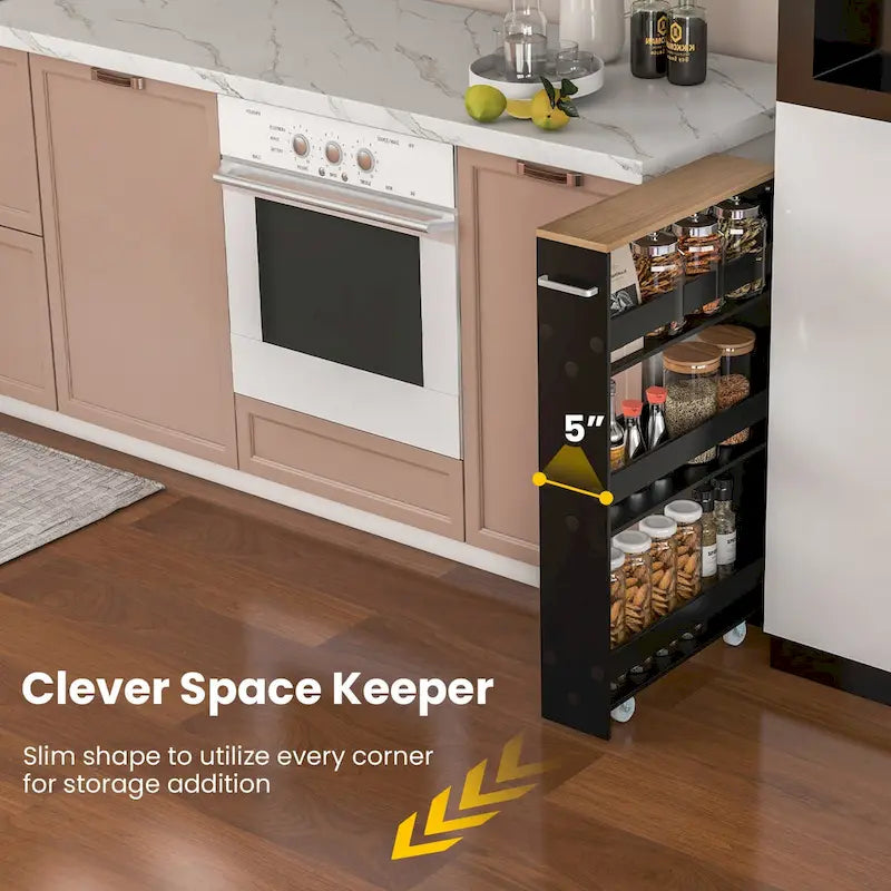 Carrito de almacenamiento estrecho con ruedas y estantes para cocina y baño