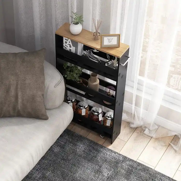 Carrito de almacenamiento estrecho con ruedas y estantes para cocina y baño