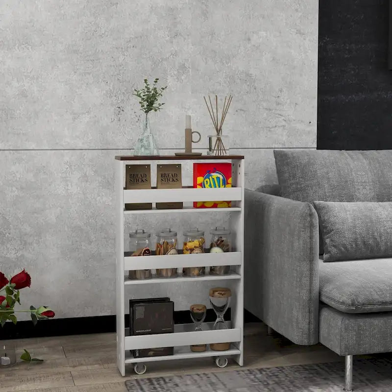 Carrito de almacenamiento estrecho con ruedas y estantes para cocina y baño