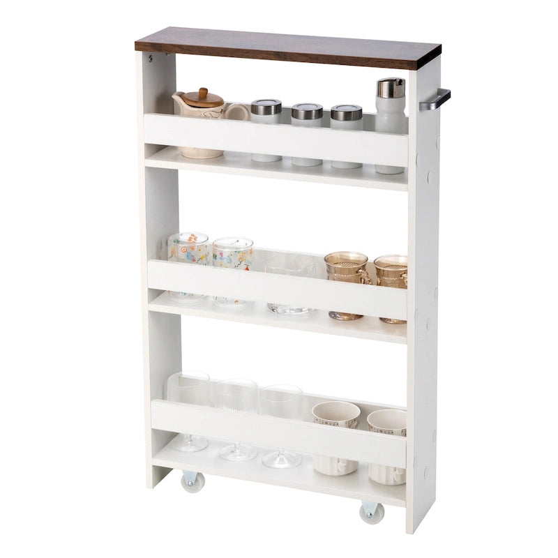 Carrito de almacenamiento estrecho con ruedas y estantes para cocina y baño