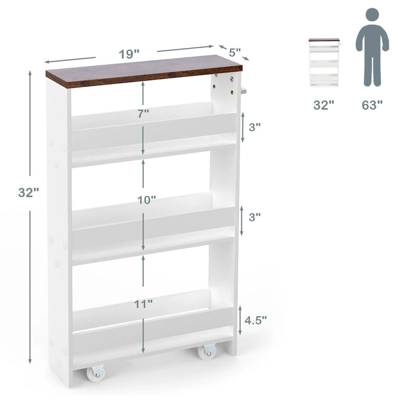 Carrito de almacenamiento estrecho con ruedas y estantes para cocina y baño