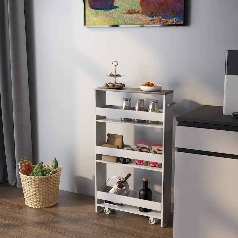 Carrito de almacenamiento estrecho con ruedas y estantes para cocina y baño