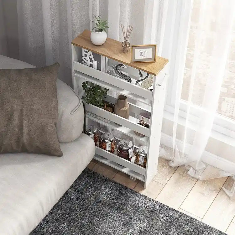 Carrito de almacenamiento estrecho con ruedas y estantes para cocina y baño