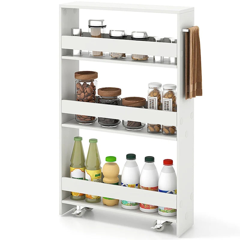 Carrito de almacenamiento estrecho con ruedas y estantes para cocina y baño
