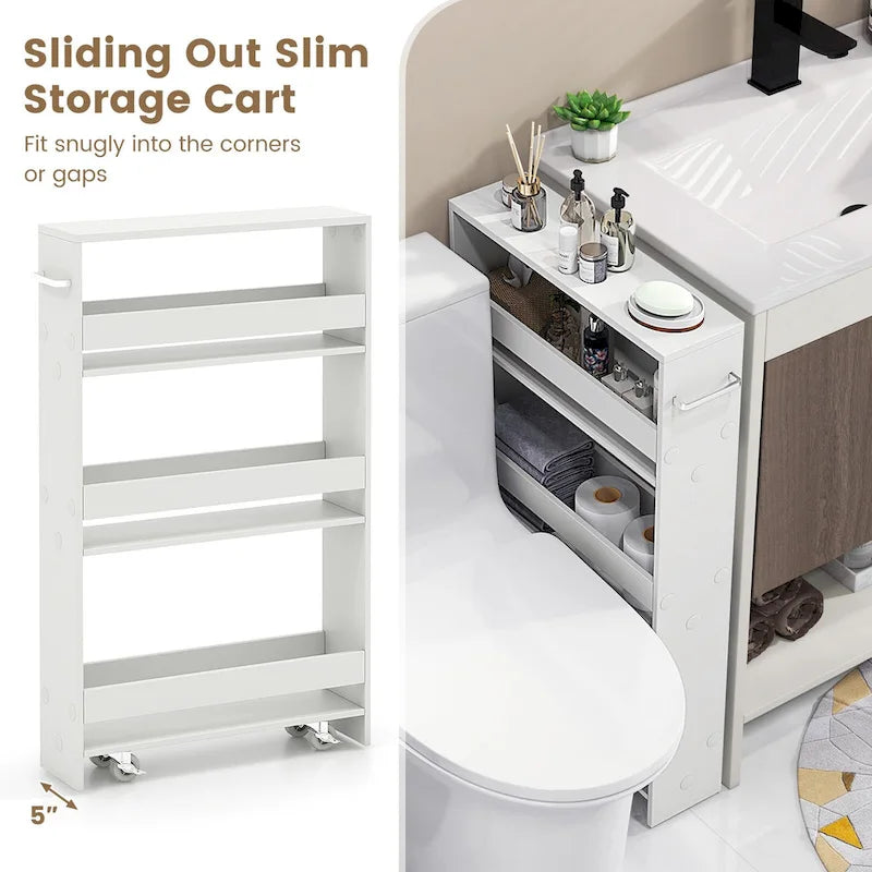 Carrito de almacenamiento estrecho con ruedas y estantes para cocina y baño