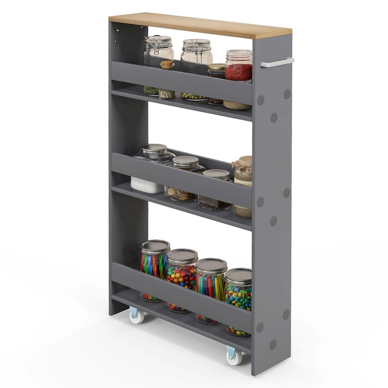 Carrito de almacenamiento estrecho con ruedas y estantes para cocina y baño