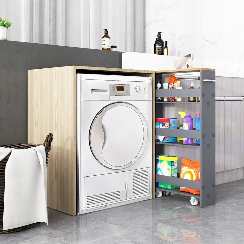 Carrito de almacenamiento estrecho con ruedas y estantes para cocina y baño