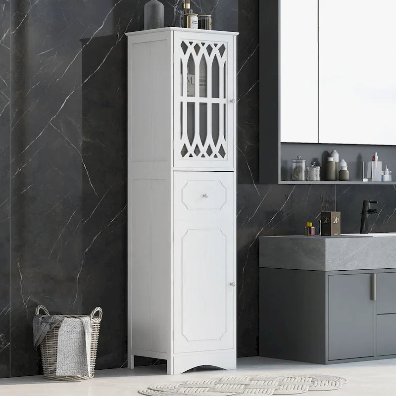 64 Hoher freistehender Badezimmerschrank mit Schublade und verstellbarem Einlegeboden