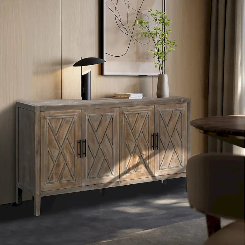 Houten dressoir met 4 deuren en twillpatroon