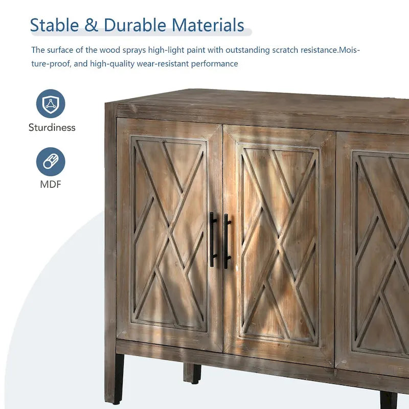 Houten dressoir met 4 deuren en twillpatroon