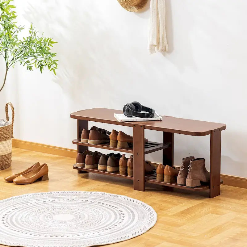 Schuhregalbank, 2-stufiger Schuh-Organizer aus Bambus, Flurbank