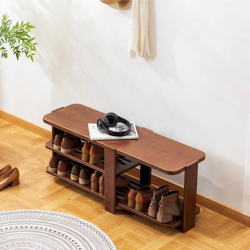 Schuhregalbank, 2-stufiger Schuh-Organizer aus Bambus, Flurbank