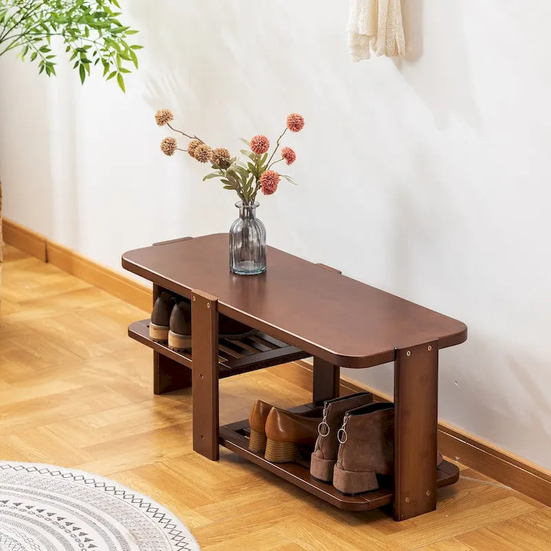 Schuhregalbank, 2-stufiger Schuh-Organizer aus Bambus, Flurbank