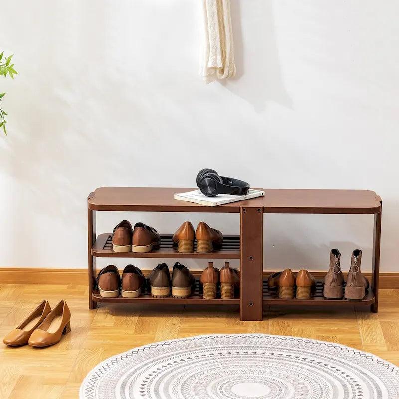 Schuhregalbank, 2-stufiger Schuh-Organizer aus Bambus, Flurbank