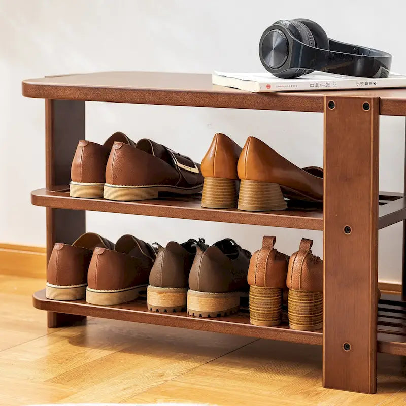 Schuhregalbank, 2-stufiger Schuh-Organizer aus Bambus, Flurbank
