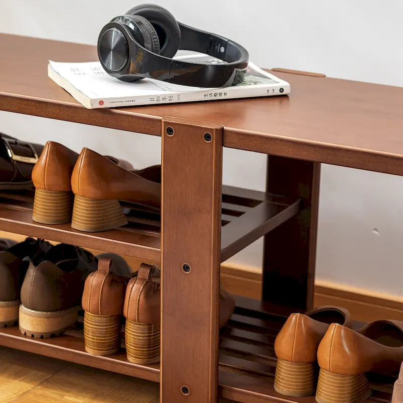 Schuhregalbank, 2-stufiger Schuh-Organizer aus Bambus, Flurbank