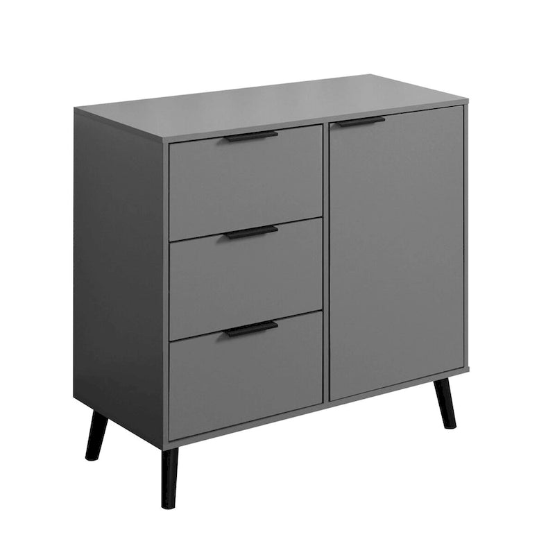 Storage Cabinet with 3 Drawers & Adjustable Shelf, Mid Century Cabinet with Door, Accent Cabinet