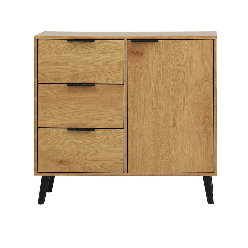 Storage Cabinet with 3 Drawers & Adjustable Shelf, Mid Century Cabinet with Door, Accent Cabinet