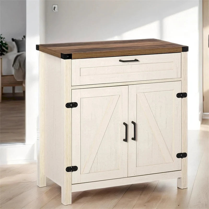 2 Barn Doors Kitchen Sideboard Buffet Cabinet with Drawer