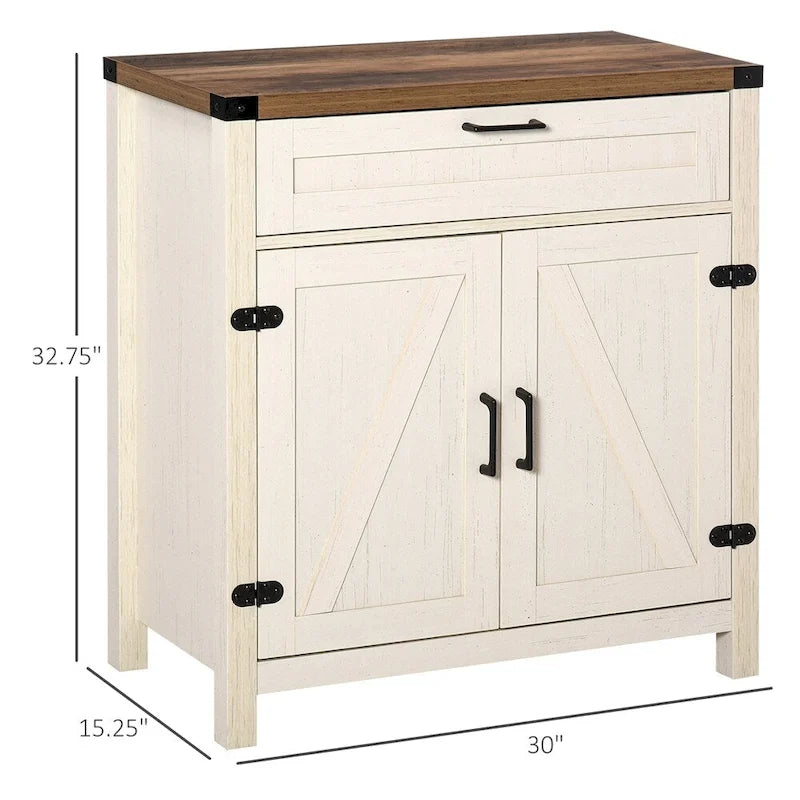 Aparador de cocina con 2 puertas de granero y cajón