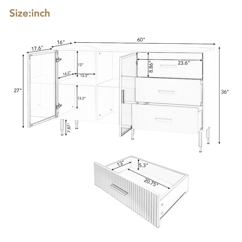 Buffet contemporain avec portes vitrées