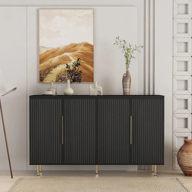 White Modern Buffet Cabinet with Storage, Fluted Sideboard Large Buffet with Adjustable Shelves, Accent Cabinet Console Table