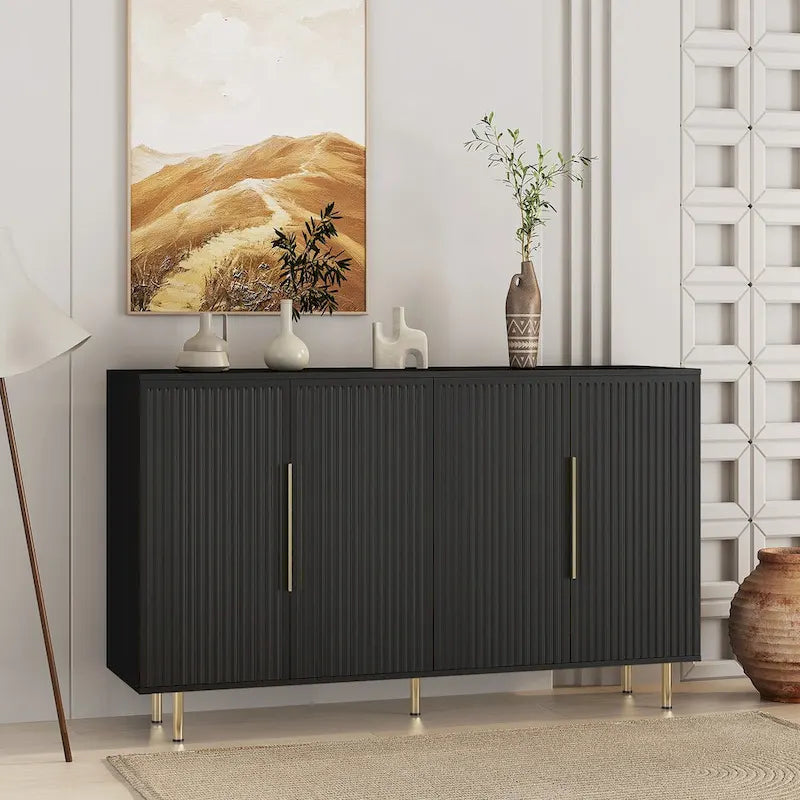 White Modern Buffet Cabinet with Storage, Fluted Sideboard Large Buffet with Adjustable Shelves, Accent Cabinet Console Table