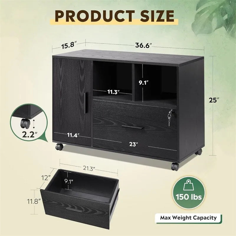 Archivador lateral de madera con 1 cajón - 15.8D x 36.6W x 25H