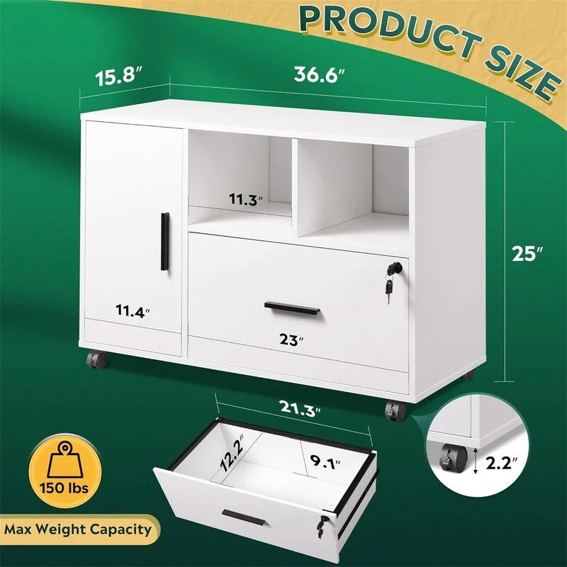 Houten laterale archiefkast met 1 lade - 15.8D x 36.6W x 25H