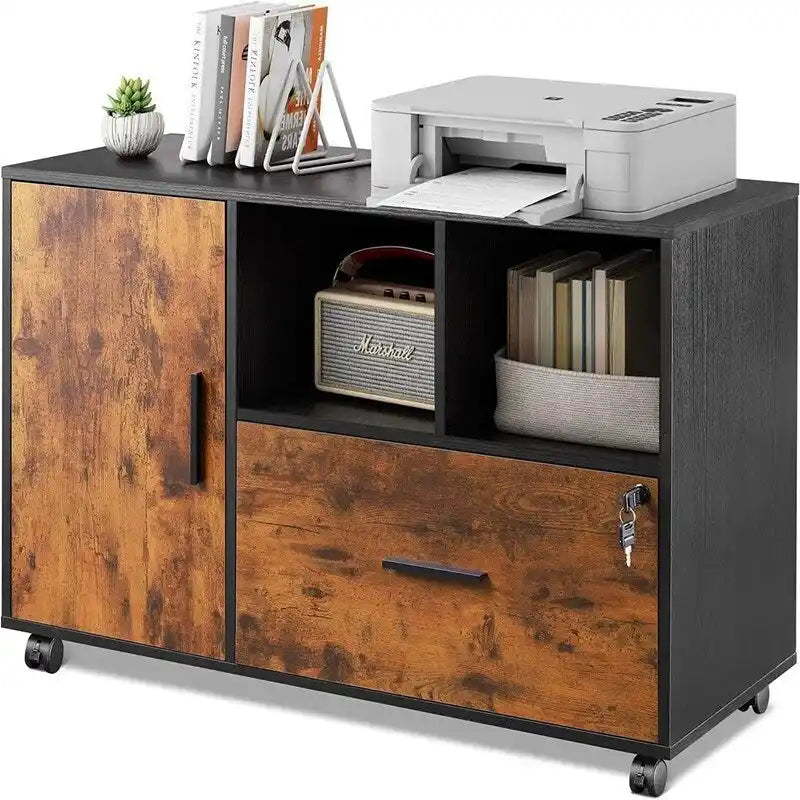 Houten laterale archiefkast met 1 lade - 15.8D x 36.6W x 25H