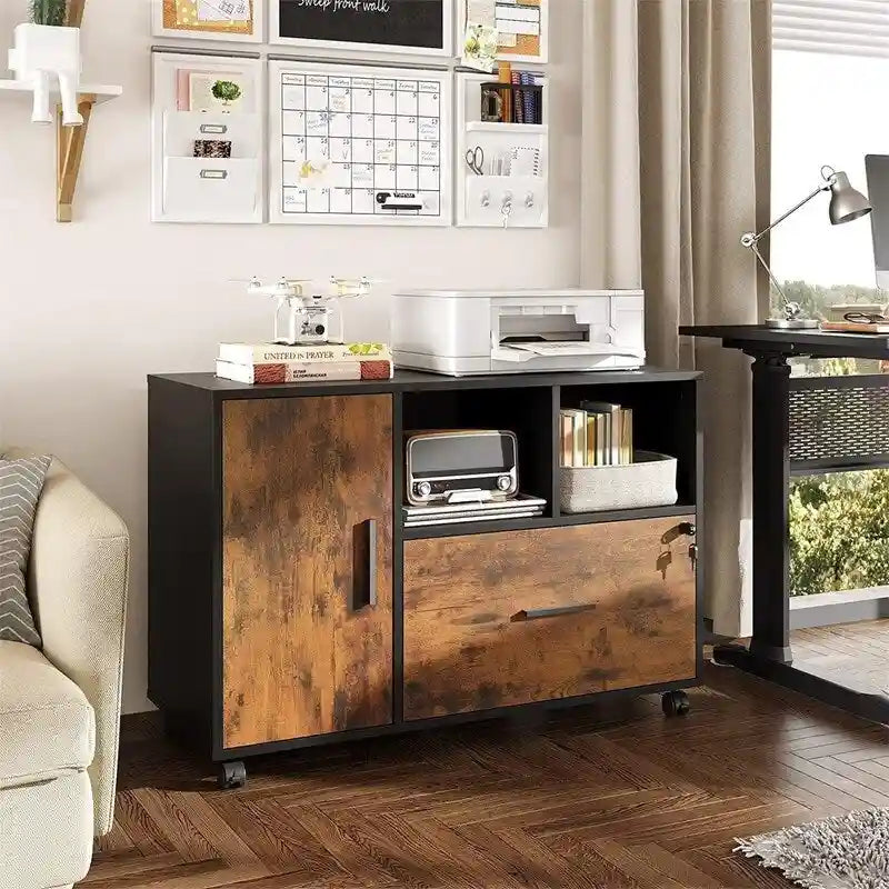 Houten laterale archiefkast met 1 lade - 15.8D x 36.6W x 25H
